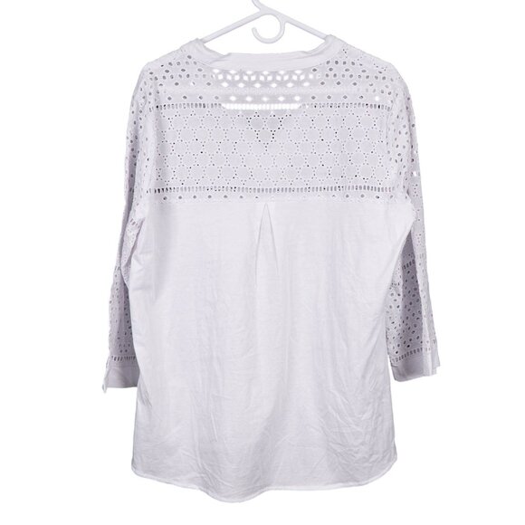 August Silk Eyelet Blouse XL Women White VNeck Long Tunic Cover Up Cotton CutOut - Picture 6 of 6